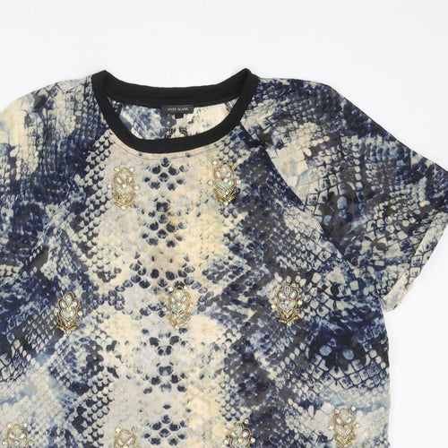 River Island Womens Multicoloured Animal Print Polyester Basic T-Shirt Size 10 Crew Neck