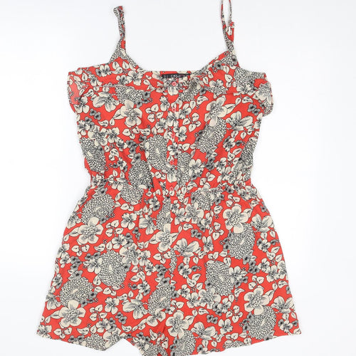 Fashion Box Womens Red Floral Polyester Playsuit One-Piece Size 14 Pullover