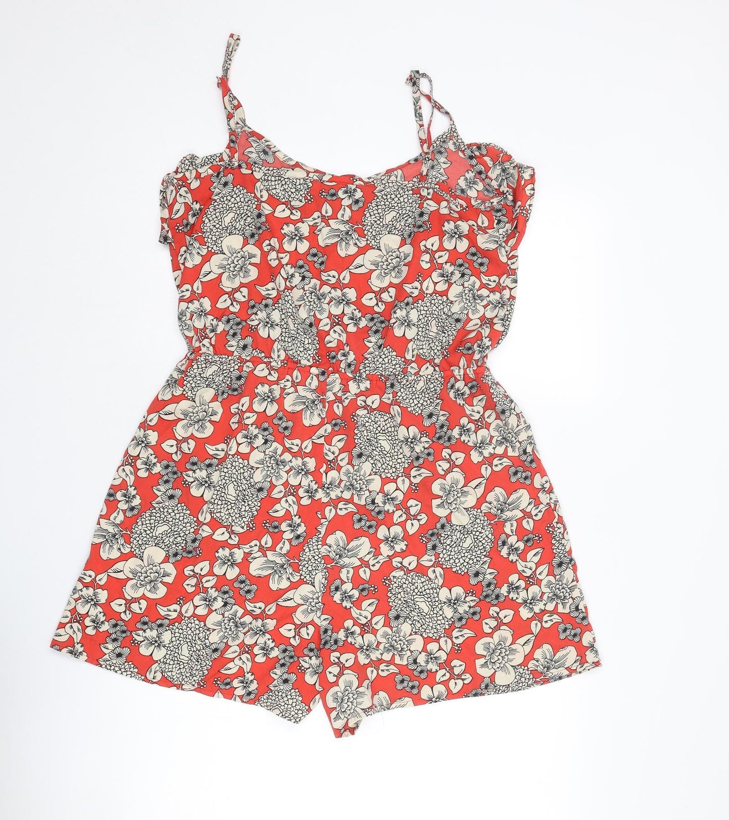 Fashion Box Womens Red Floral Polyester Playsuit One-Piece Size 14 Pullover