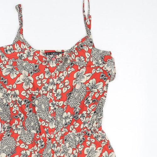 Fashion Box Womens Red Floral Polyester Playsuit One-Piece Size 14 Pullover
