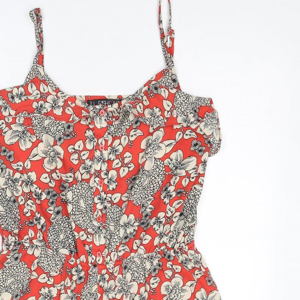 Fashion Box Womens Red Floral Polyester Playsuit One-Piece Size 14 Pullover