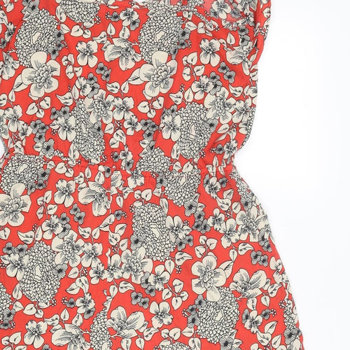 Fashion Box Womens Red Floral Polyester Playsuit One-Piece Size 14 Pullover