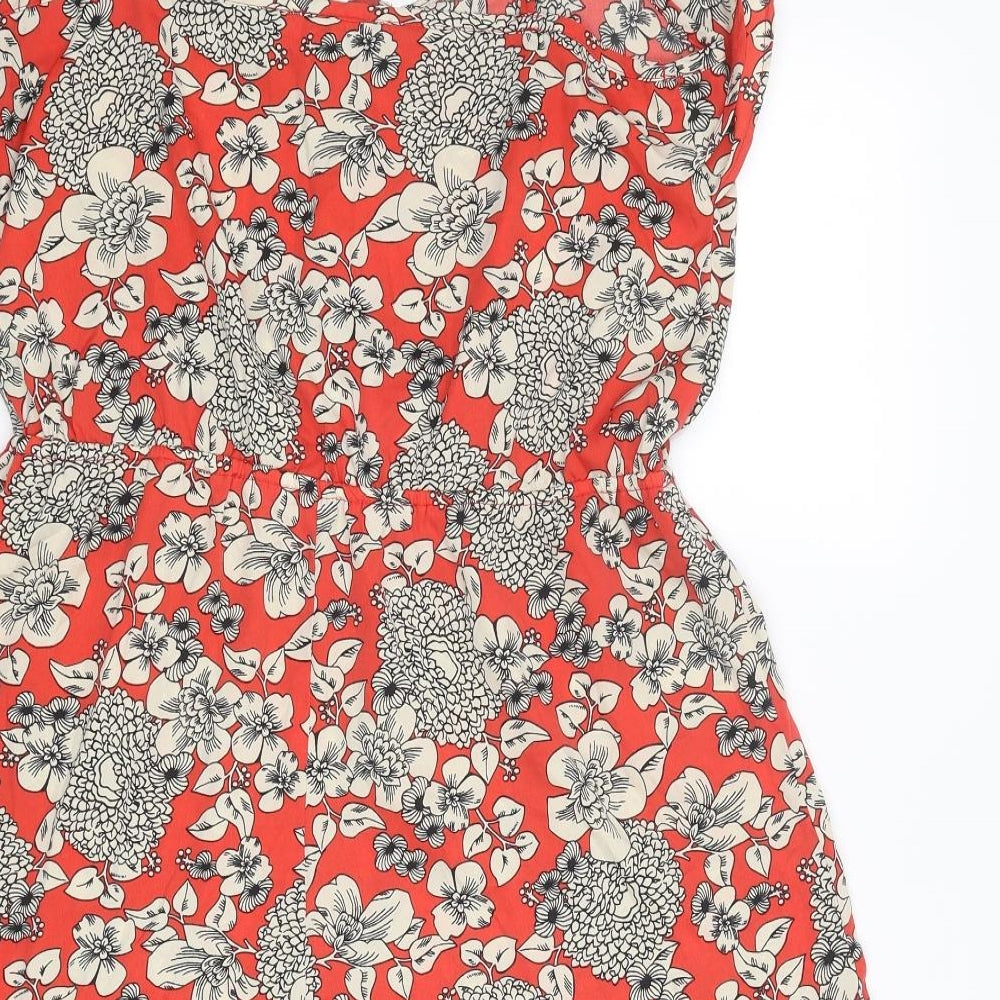 Fashion Box Womens Red Floral Polyester Playsuit One-Piece Size 14 Pullover