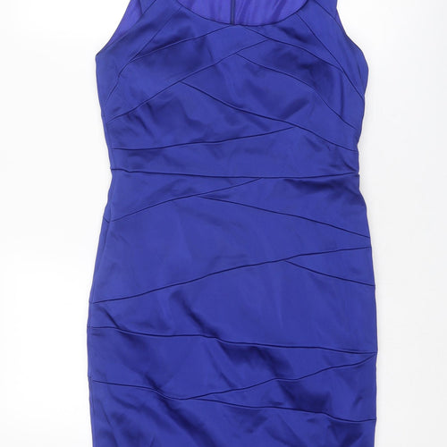 Studio Classics Womens Blue Acetate Shift Size 14 Round Neck Zip