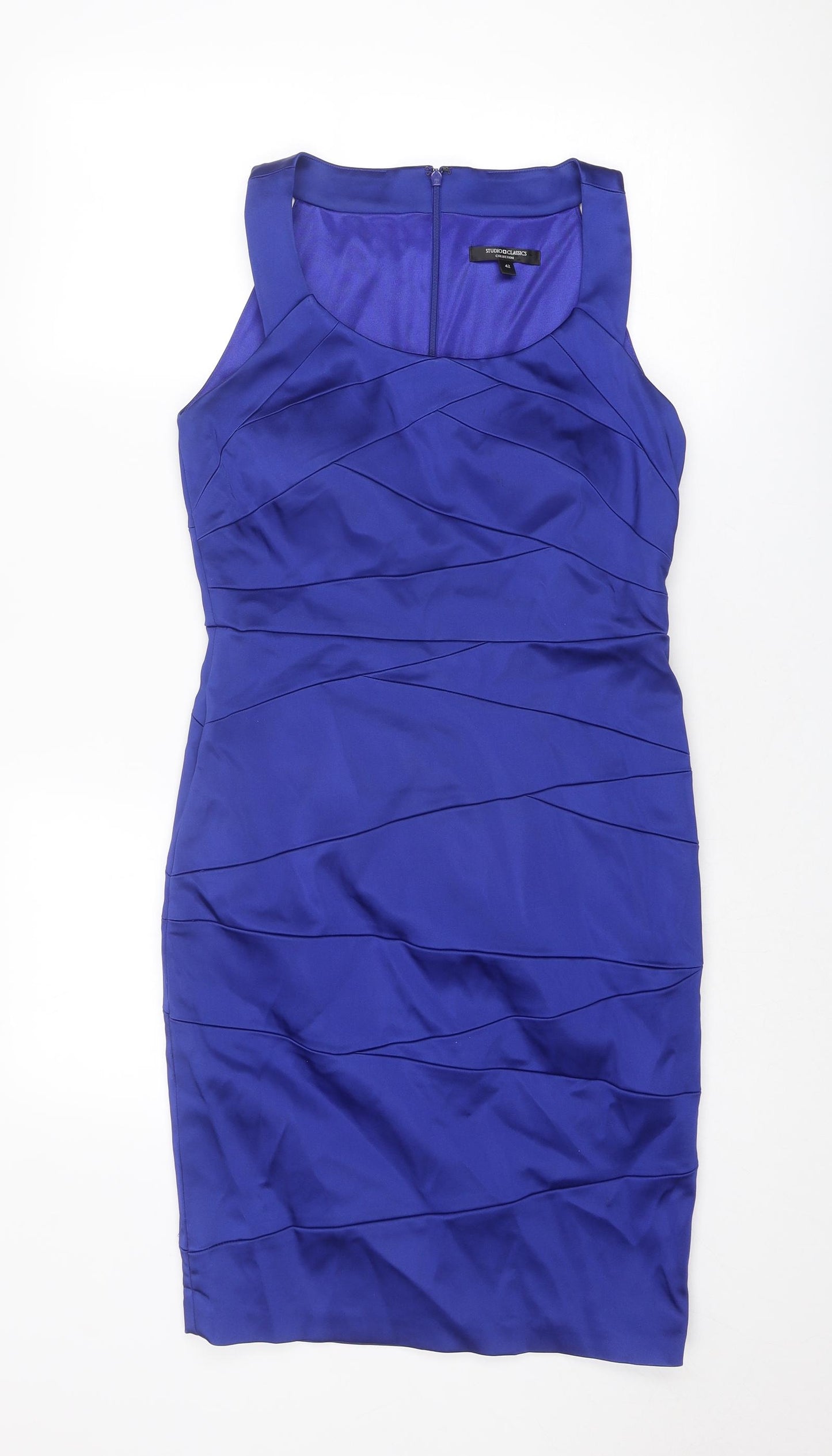 Studio Classics Womens Blue Acetate Shift Size 14 Round Neck Zip