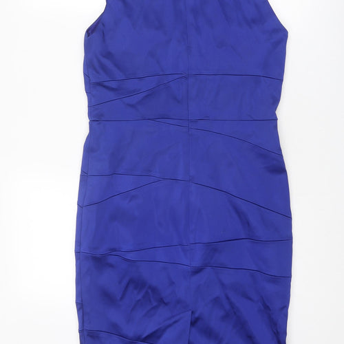 Studio Classics Womens Blue Acetate Shift Size 14 Round Neck Zip
