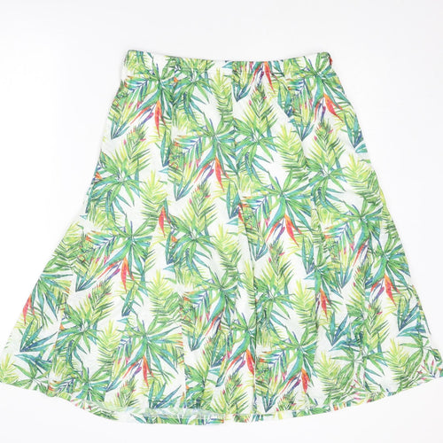 Anna Rose Womens Green Geometric Polyamide Swing Skirt Size 10 - Leaf pattern