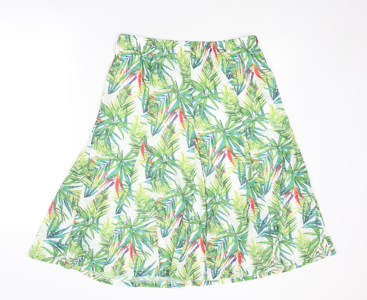 Anna Rose Womens Green Geometric Polyamide Swing Skirt Size 10 - Leaf pattern