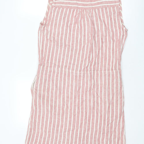 Athena Marie Womens Pink Striped Linen A-Line Size M V-Neck Button