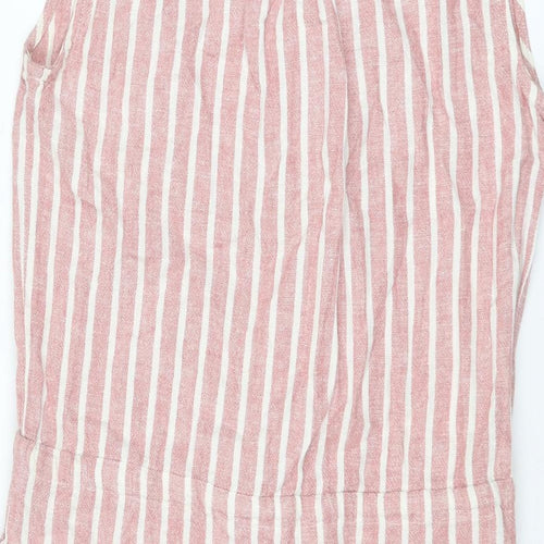Athena Marie Womens Pink Striped Linen A-Line Size M V-Neck Button