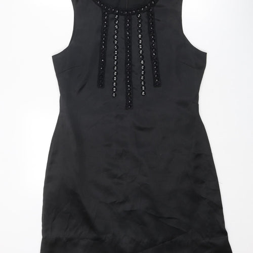 Miss Selfridge Womens Black Polyester Shift Size 14 Round Neck Zip