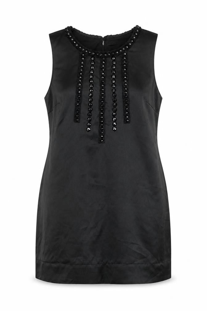 Front view of Miss Selfridge women’s black polyester shift, size UK 14, round neck zip