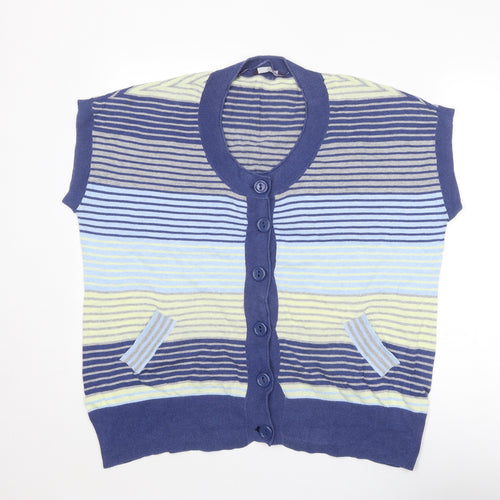 Evans Womens Blue Round Neck Striped Cotton Cardigan Jumper Size 22 - Size 22-24