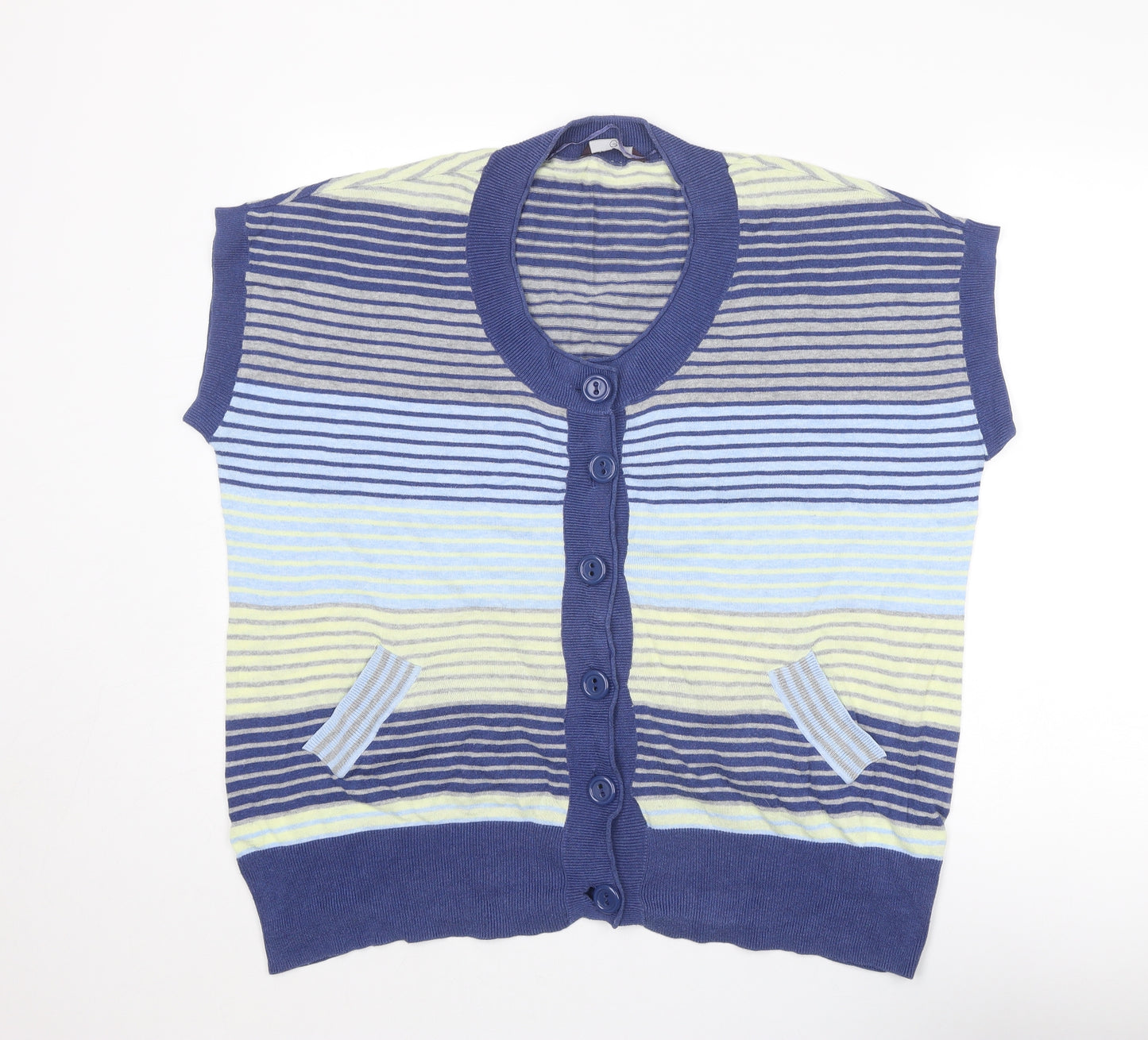 Evans Womens Blue Round Neck Striped Cotton Cardigan Jumper Size 22 - Size 22-24
