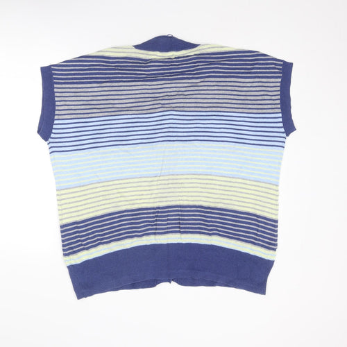 Evans Womens Blue Round Neck Striped Cotton Cardigan Jumper Size 22 - Size 22-24