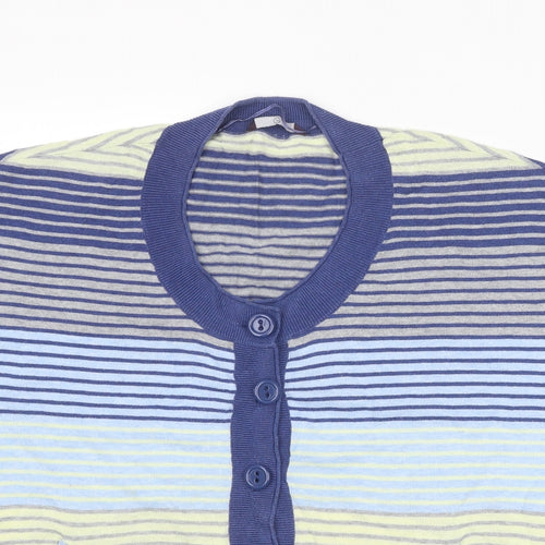 Evans Womens Blue Round Neck Striped Cotton Cardigan Jumper Size 22 - Size 22-24