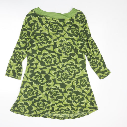 M&Co Womens Green Floral Viscose A-Line Size L V-Neck Button