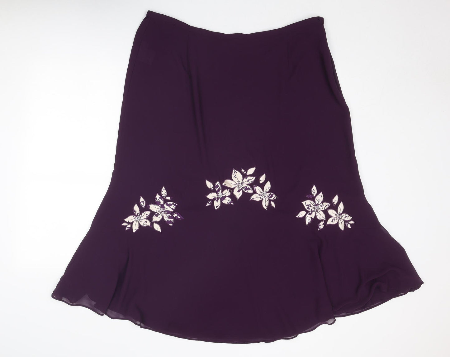 Jacques Vert Womens Purple Floral Polyester Swing Skirt Size 20 Zip