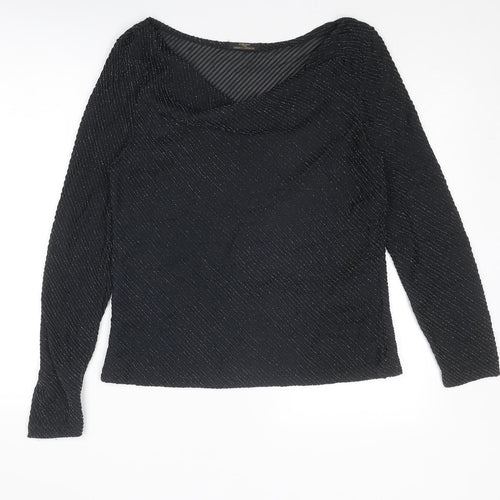 St Michael Womens Black Polyamide Basic Blouse Size 16 Boat Neck