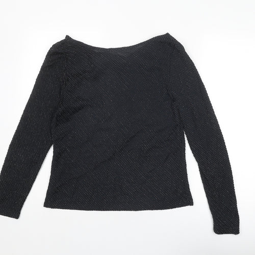 St Michael Womens Black Polyamide Basic Blouse Size 16 Boat Neck