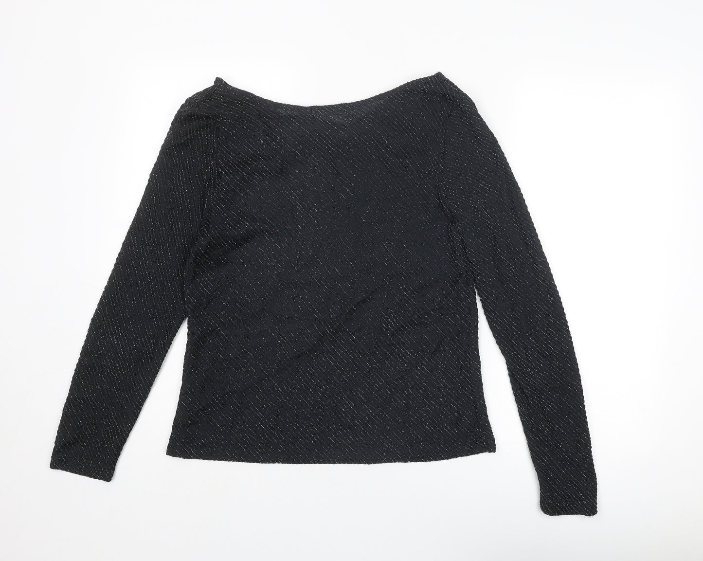 St Michael Womens Black Polyamide Basic Blouse Size 16 Boat Neck