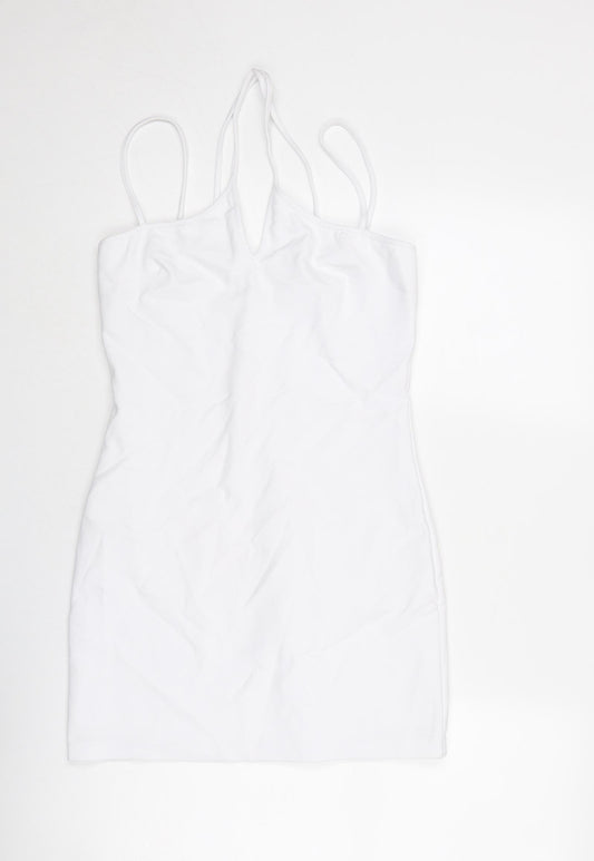 Zara Womens White Viscose Mini Size M V-Neck Zip