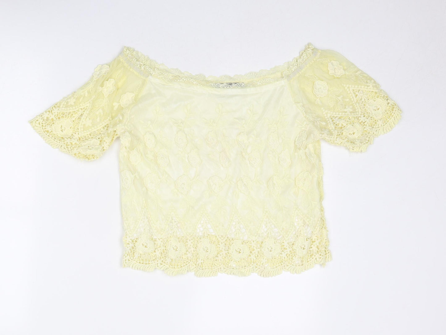 Parisian Collection Womens Yellow Polyester Basic Blouse Size S Off the Shoulder - Size S-M