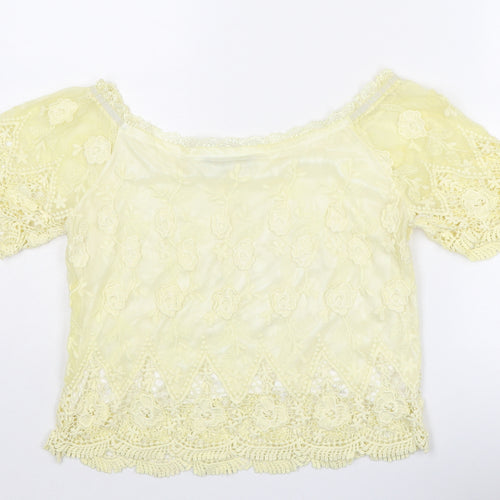 Parisian Collection Womens Yellow Polyester Basic Blouse Size S Off the Shoulder - Size S-M