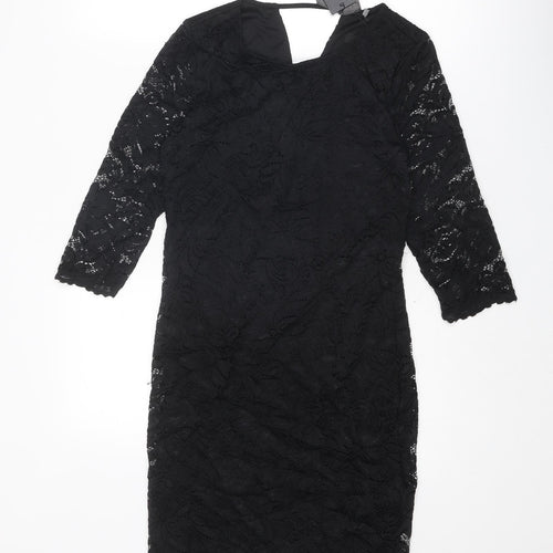 VERO MODA Womens Black Geometric Viscose Shift Size M Round Neck Pullover