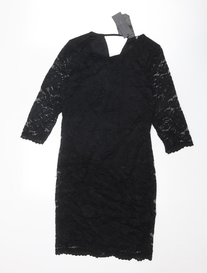 VERO MODA Womens Black Geometric Viscose Shift Size M Round Neck Pullover
