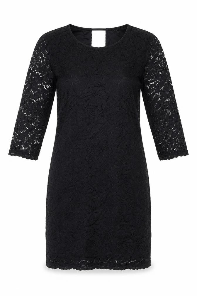 Front view of Vero Moda women’s black geometric viscose shift, size M, round neck pullover