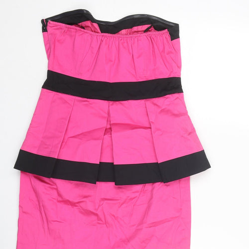 New Look Womens Pink Colourblock Cotton Mini Size 10 Off the Shoulder Zip