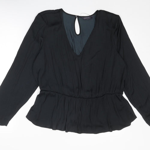 Marks and Spencer Womens Black Polyester Basic Blouse Size 20 V-Neck - Peplum