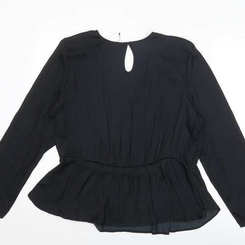 Marks and Spencer Womens Black Polyester Basic Blouse Size 20 V-Neck - Peplum