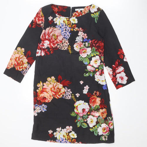 New Look Womens Black Floral Polyester A-Line Size 6 Round Neck Zip