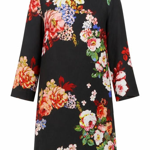New Look Womens Black Floral Polyester A-Line Size 6 Round Neck Zip