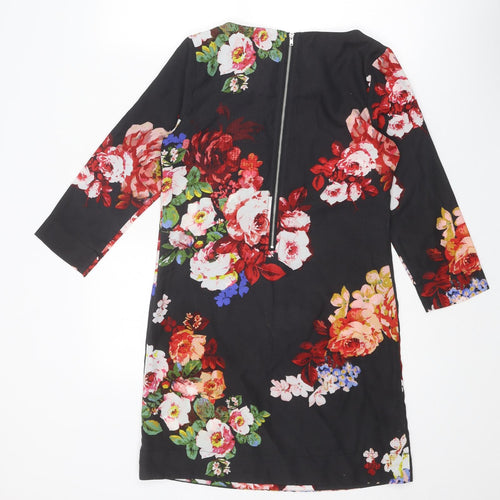 New Look Womens Black Floral Polyester A-Line Size 6 Round Neck Zip