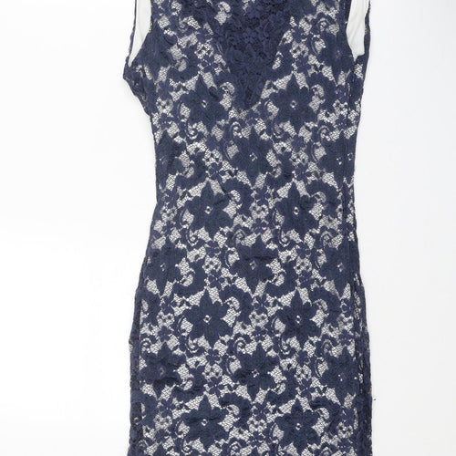 Lipsy Womens Blue Floral Nylon A-Line Size 8 Square Neck Zip