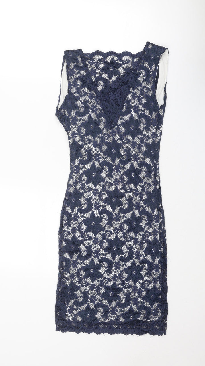Lipsy Womens Blue Floral Nylon A-Line Size 8 Square Neck Zip