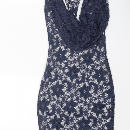 Lipsy Womens Blue Floral Nylon A-Line Size 8 Square Neck Zip