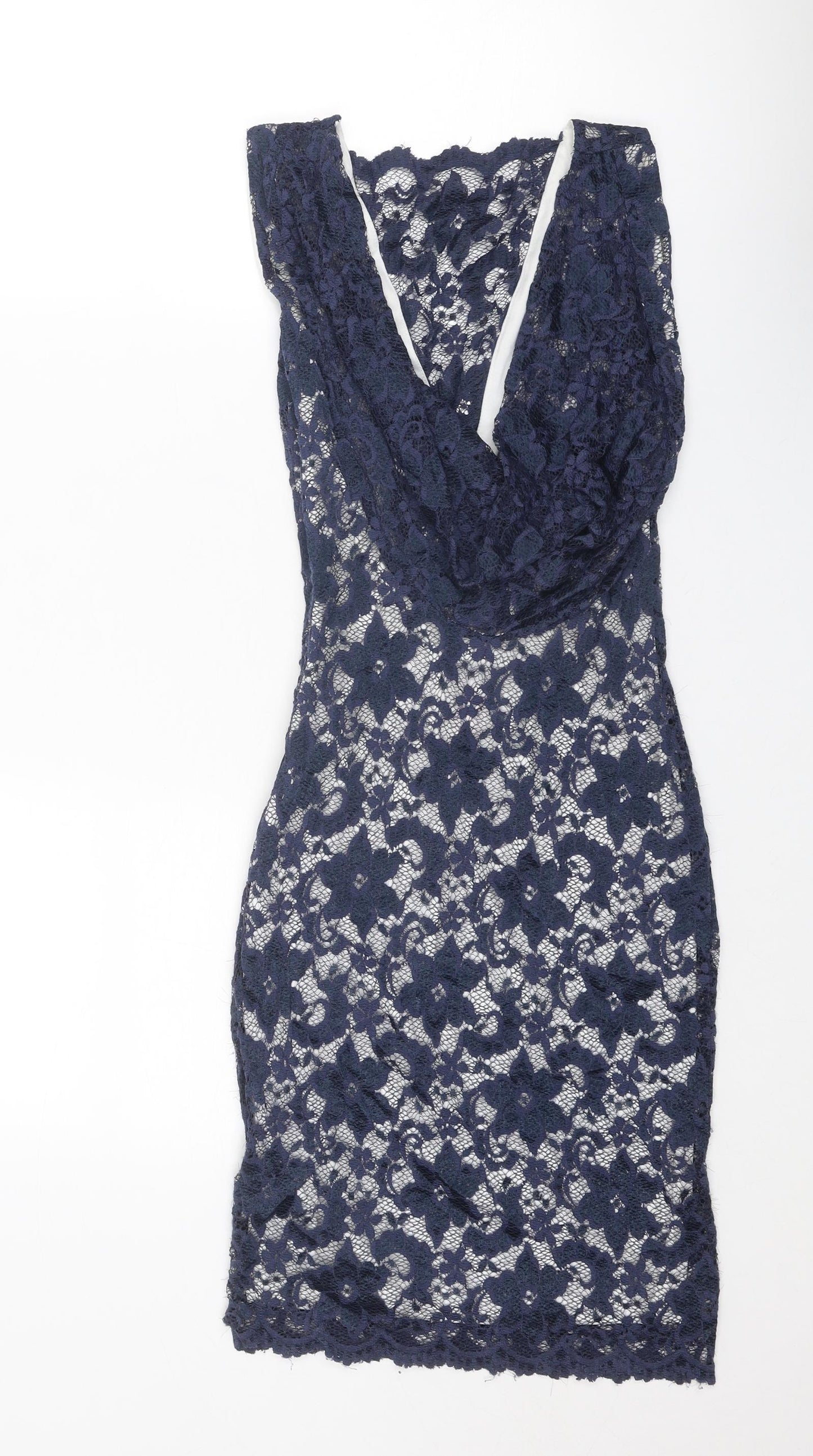 Lipsy Womens Blue Floral Nylon A-Line Size 8 Square Neck Zip