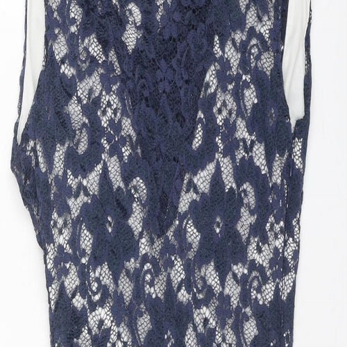 Lipsy Womens Blue Floral Nylon A-Line Size 8 Square Neck Zip