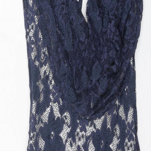 Lipsy Womens Blue Floral Nylon A-Line Size 8 Square Neck Zip