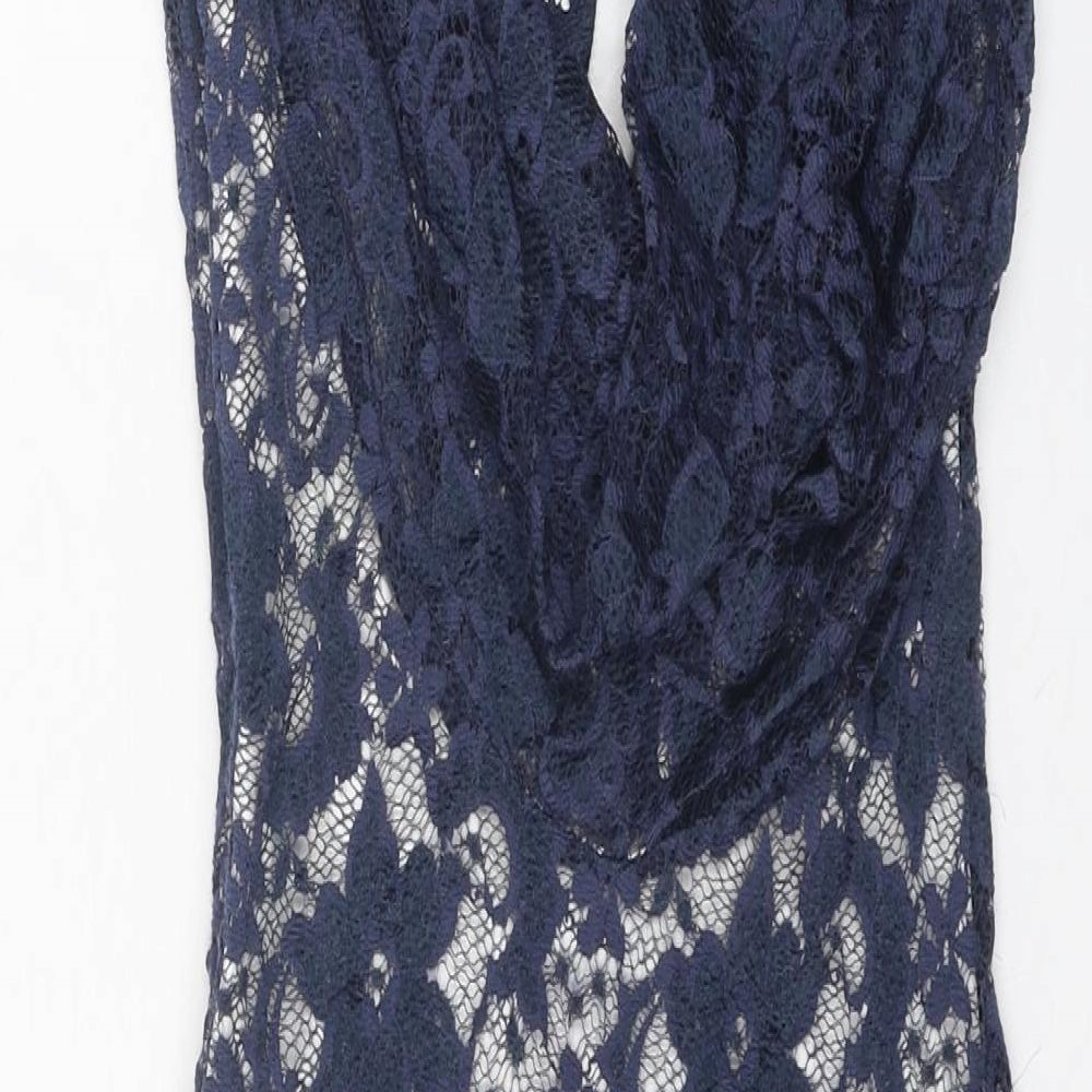 Lipsy Womens Blue Floral Nylon A-Line Size 8 Square Neck Zip