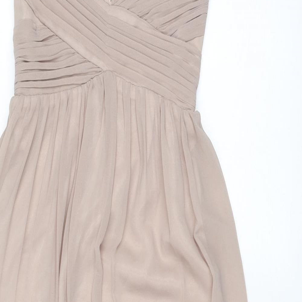 Quiz Womens Beige Polyester Ball Gown Size 10 V-Neck Pullover