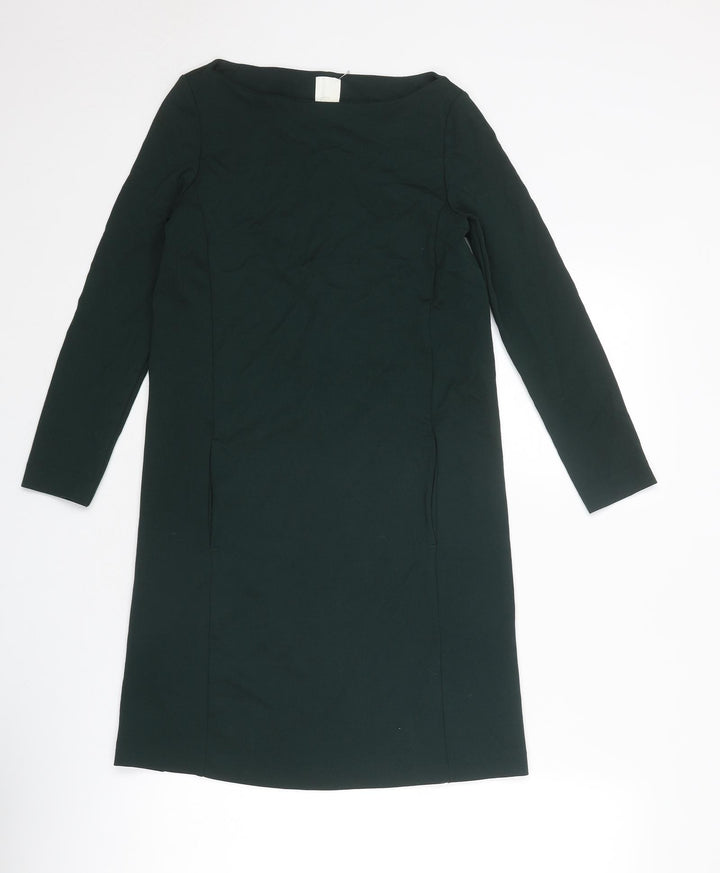 H&M Womens Green Polyester A-Line Size 2XS Boat Neck Zip