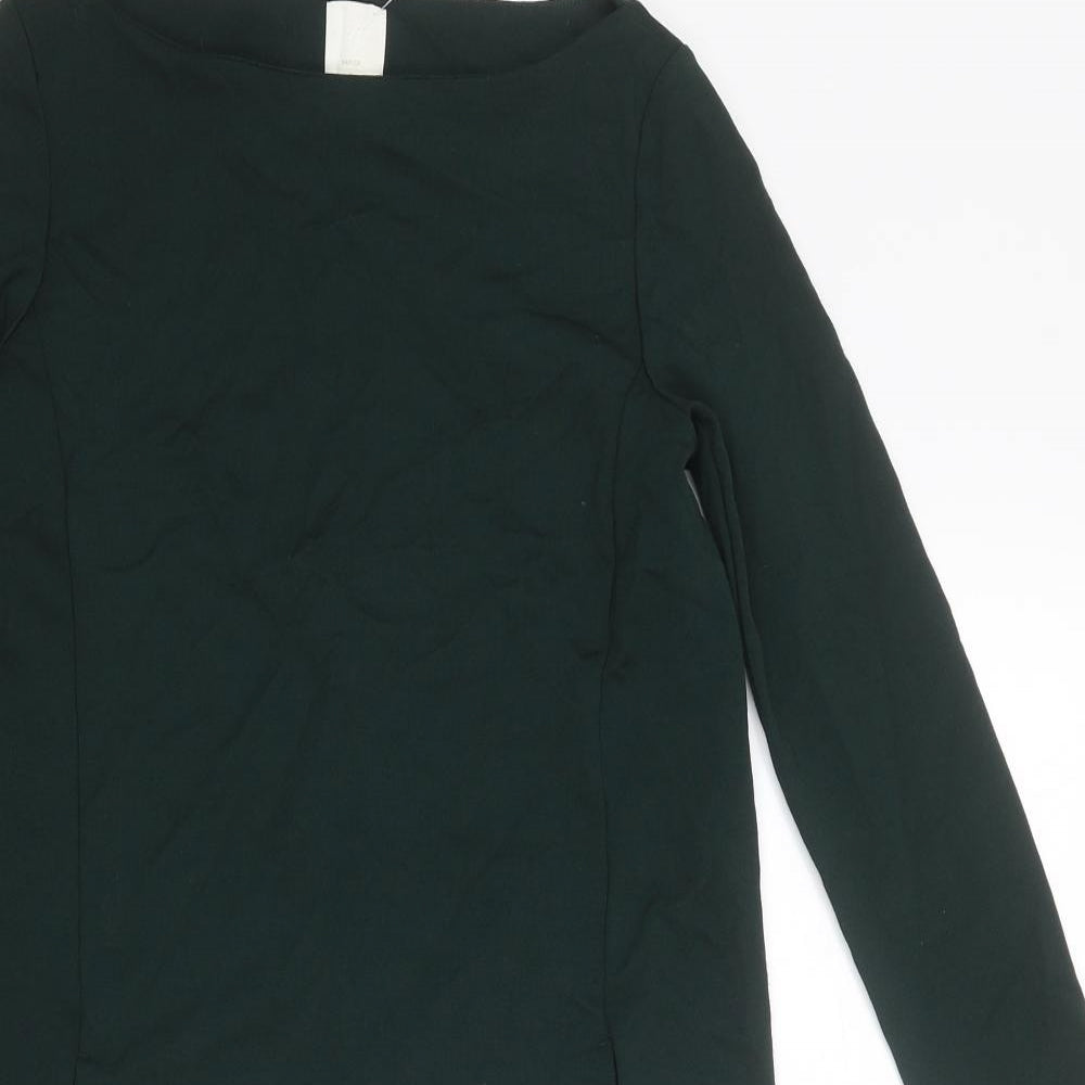 H&M Womens Green Polyester A-Line Size 2XS Boat Neck Zip
