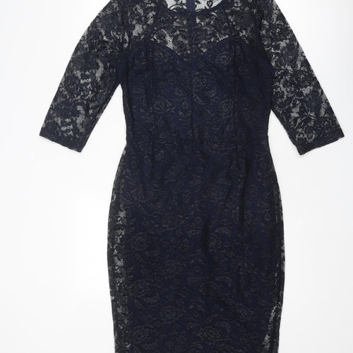 Therapy Womens Blue Floral Polyester Shift Size 12 Round Neck Zip