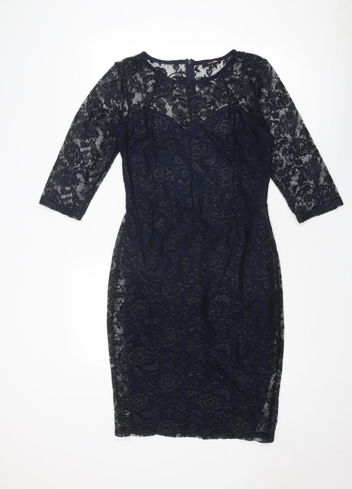 Therapy Womens Blue Floral Polyester Shift Size 12 Round Neck Zip