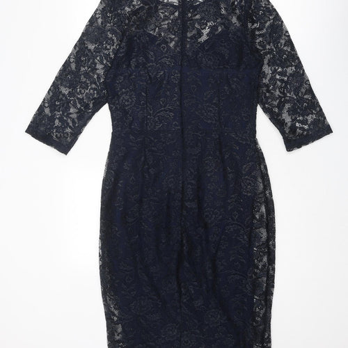 Therapy Womens Blue Floral Polyester Shift Size 12 Round Neck Zip